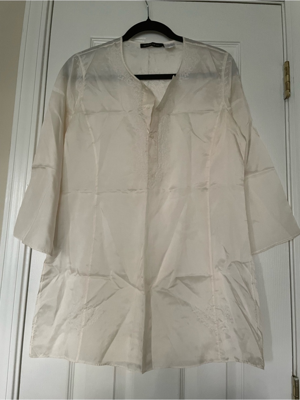 Kenneth Cole New York Ivory‎ Silk Tunic with Embroidered Detail
